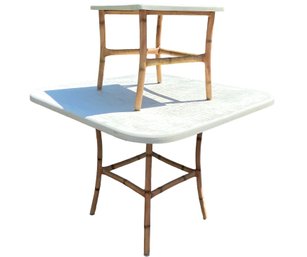 MCM Set Of Two Faux Bamboo Fiberglass Patio Tables