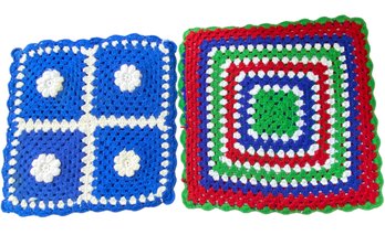 Two Vintage Hand Crocheted Pillow Covers