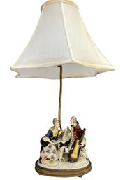 Antique Figural Porcelain Lamp Of Parlor Music