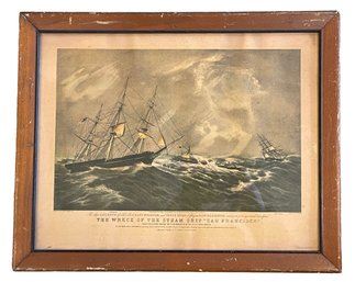Old Lithograph By N. Currier 'The Wreck Of The Steam Ship San Francisco'