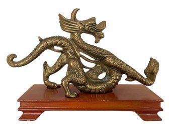 Vintage Solid Brass Dragon On Stand