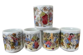 Five Japanese Saki Porcelain Saki Cups
