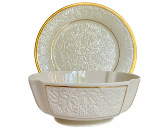 Vintage Lenox Embossed Porcelain Platter And Bowl