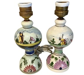 Two Vintage Hand Painted Multicolored Delft Lamps (B)