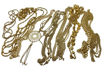 Long-ish Gold Tone Necklaces - 10 Pieces