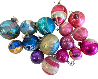 Vintage Mercury Glass Pink And Blue Ornaments (E)