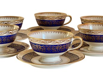 Six Antique Tea Cups & Saucers Made In Czechoslovakia And Decorated In New York By Ovingtons