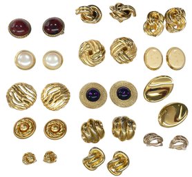 Collection Of Gold Tone Clip On Earrings - 14 Pairs