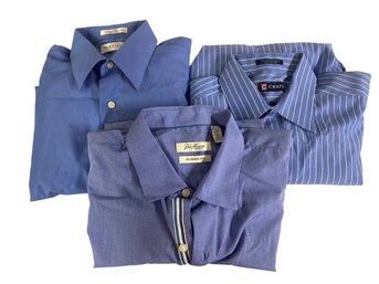 3 Blue Shirts For You Chaps With Stripes And 2 VanHeusen Dress Shirts Size 16/large