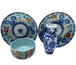 Vintage Colorful Asian Four Piece Porcelain Lot