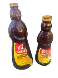 Pair Of Vintage 1960's Mrs. Butterworth's Amber Glass Bottles