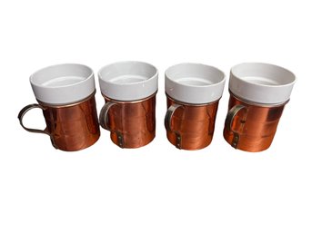 Set Of 4 Insulated Copper Mugs With Ceramic Insert