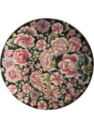 Eastern Asia Inspired Ceramic Plate With Pink Floral Motif