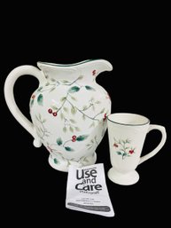 Pfalzgraff Pitcher With Winterberry Pattern And Matching Hat Chocolate Cup