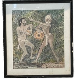 Signed Painting 'drummers' By K. Sririvas