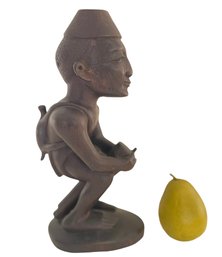Antique African Sculpture Of Tattooed Man Playing An Instrument