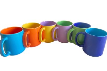 Set Of Six Bright Pagnossin Ceramic Mugs Made In Italy