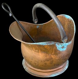 Vintage Copper Ash Bucket With Cast Iron Shovel 13' X 11' X 13.5'