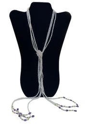 Draped Genuine Pearl Strands With Gemstone Beads