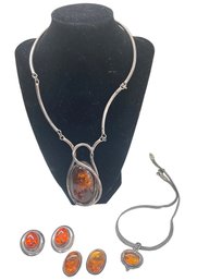 Sterling Silver And Amber Collection - Includes Perladoni - 4 Pieces