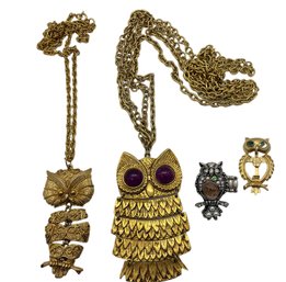 The Hoo Likes Owls Collection - Neckpieces, Pin And Ring - 4 Pieces