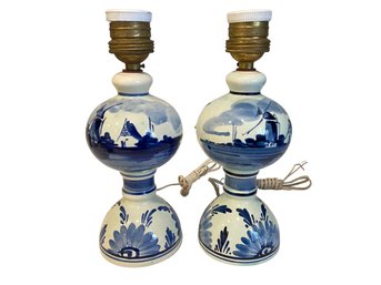 A Pair Of Vintage Hand Painted Delft Lamps (A)