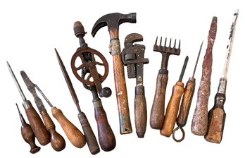 Group Of Antique Wood Handled Tools