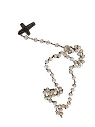 Pearled Rosary Beads With Silver Tone Medallion And Cross
