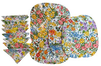 Eight Vintage Laminated Floral Fabric Placemats Plus Eight Matching Napkins