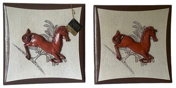 Pair Of Vintage Arabesque Wood Art Of Horses