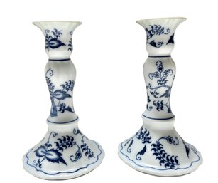 Vintage Japanese Blue Danube Porcelain Candlesticks