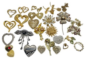 Hearts And Flowers Vintage Pin Collection - 30 Pieces