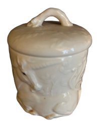 Vintage Ceramic Cookie Jar With Raised Unicorn Pattern