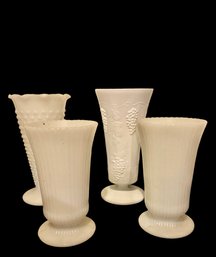 4 Tall Milk Glass Vases  One With Grapes And A Matching Pair