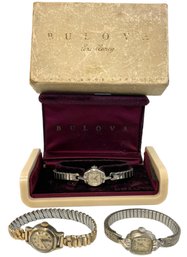 Vintage Ladies Bracelet Watch Trio - 2 Bulova, 1 Gruen