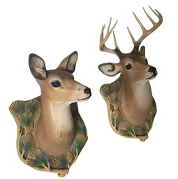 Pair Of Vintage Deer Plaques