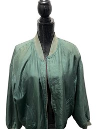 Women's Summa Moss Green Silk Baseball Jacket - Size L