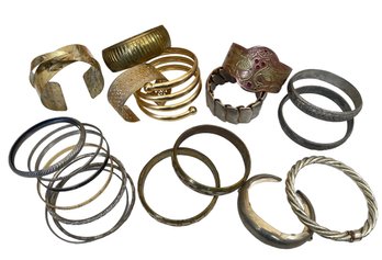Vintage Bangle And Cuff Bracelet Collection - 19 Pieces