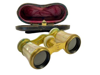 Antique French Mother Of Pearl Opera Glasses By Golmont, Paris In The Original Case