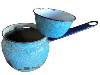 Vintage Enamel Speckleware Camping Pots And Cups