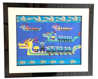 Signed Chinese 'Dragon Boat Race' Painting 31' X 26'