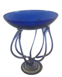 Cobalt & Clear Modernist Footed Centerpiece Bowl