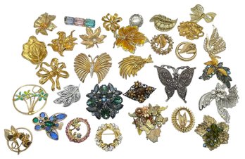 Butterflies And Botanical Vintage Pin Collection - 30 Pieces