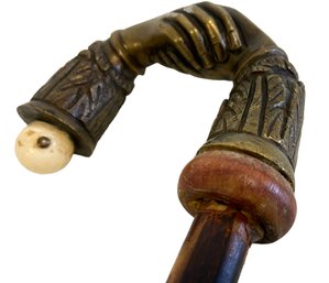 Vintage Brass Hands Shaking  Walking Stick Cane (H)