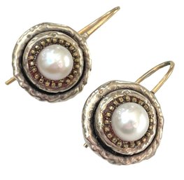 Sterling Silver And Genuine Pearl Pierced Earring Drops