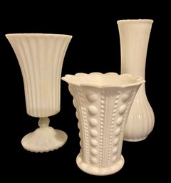 3 Milk Glass Vases Great Assortment One  Oyster And Pearl