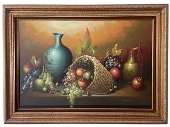 Large Signed Oil On Canvas Still Life Painting By P. Paricey