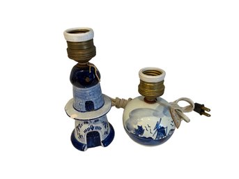 Two Vintage Hand Painted Delft Style Lamps (g)