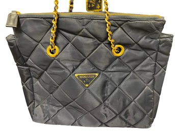Mosaria Navy Blue Quilted Handbag With Gold Chain Strap