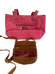 Pair Of Purses Small All Leather Marked Columbia With Dragon Flies Larger Purse All In  Pink